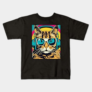 Cat With Glasses.Cat With Headphone Kids T-Shirt